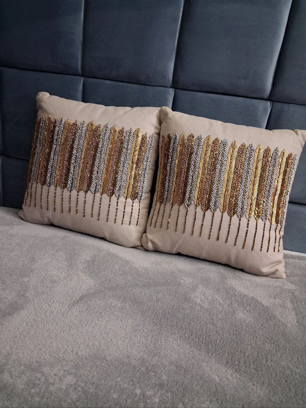 Set of 2 Decorative Throw Pillows with Metallic Embroidery
